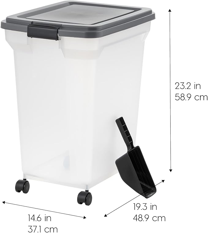 IRIS USA Dog Food Storage Container, Up to 58 lbs, Dark Gray, Made in USA | Includes 2-Cup Scoop & Wheels, Airtight Seal, BPA-Free, Bird Seed, Cat food, Cat Litter, Chicken Feed, Pellets