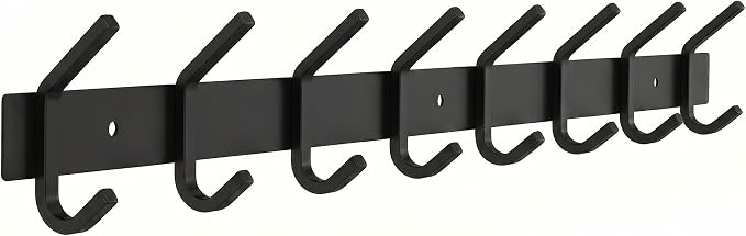 Coat Rack Wall Mount – 24 Inch Stainless Steel Hook Rail with 8 Double Coat Hooks for Hanging – Wall Mounted Entryway Organizer for Coats, Hats, Bags, Towels, Robes, Bedroom or Bathroom - Black
