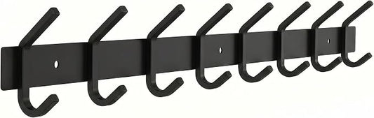 Coat Rack Wall Mount – 24 Inch Stainless Steel Hook Rail with 8 Double Coat Hooks for Hanging – Wall Mounted Entryway Organizer for Coats, Hats, Bags, Towels, Robes, Bedroom or Bathroom - Black