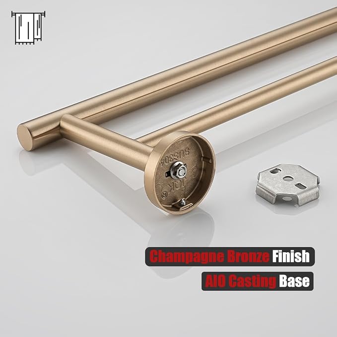 JQK Double Towel Bar Champagne Bronze, 15 Inch 304 Stainless Steel Thicken 0.8mm Towel Rack Holder for Bathroom Washcloths and Hand Towels Wall Mount, Useable Length 12 Inch, TB100L12-CB