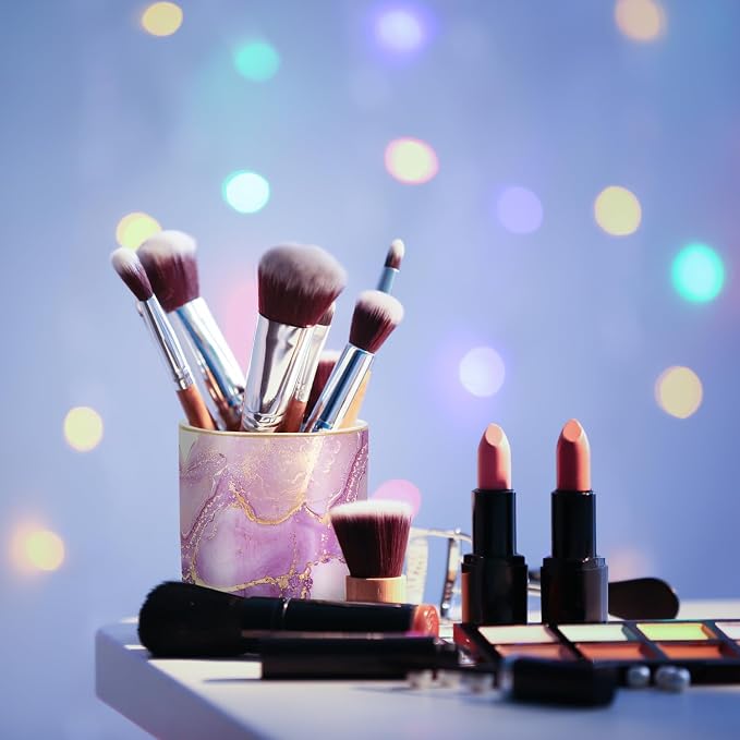 Pen Holder for Desk, Cute Ceramic Pencil Holder, Pen Cup Marker Holder Makeup Brush Holders, Desk Accessories & Workspace Organizers for Home, Office, Purple Marble