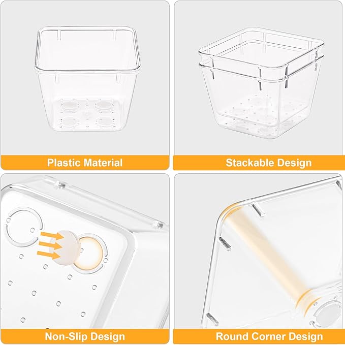 SMARTAKE 22-Piece Drawer Organizer with Non-Slip Silicone Pads, 5-Size | Clear Desk Bathroom Drawer Organizer Trays Storage Tray for Makeup, Jewelry, Utensils in Bedroom Dresser, Office and Kitchen