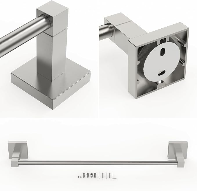 RUACQ Towel Bar 18" Towel Racks for Bathroom Wall Mounted, Brushed Nickel | One-Piece Bath Towel Holder, Total Length 20 Inch Single Towel Rod, 304 Stainless Steel Rustproof, Square Base, Heavy Duty