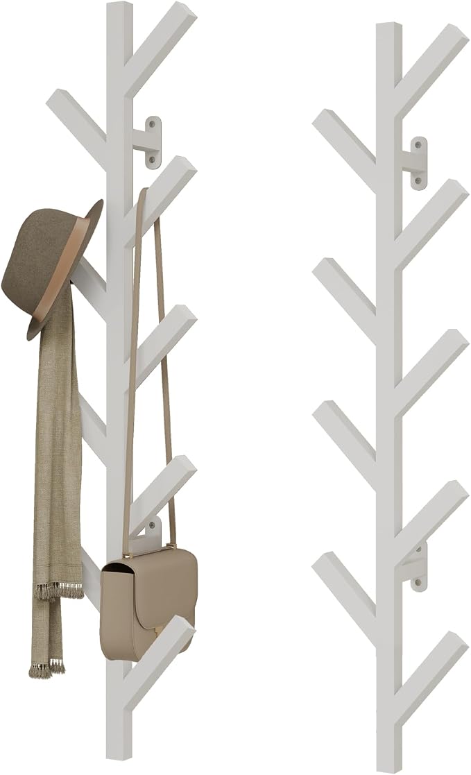 Prywot 2PK Vertical Hat Rack, Metal Coat Rack Wall Mounted, White, 37.8" | 9 Hooks, Space-saving wall-mounted design, for Hats, Jackets, Coats, and Bags - Suitable for Entryways and Bedrooms