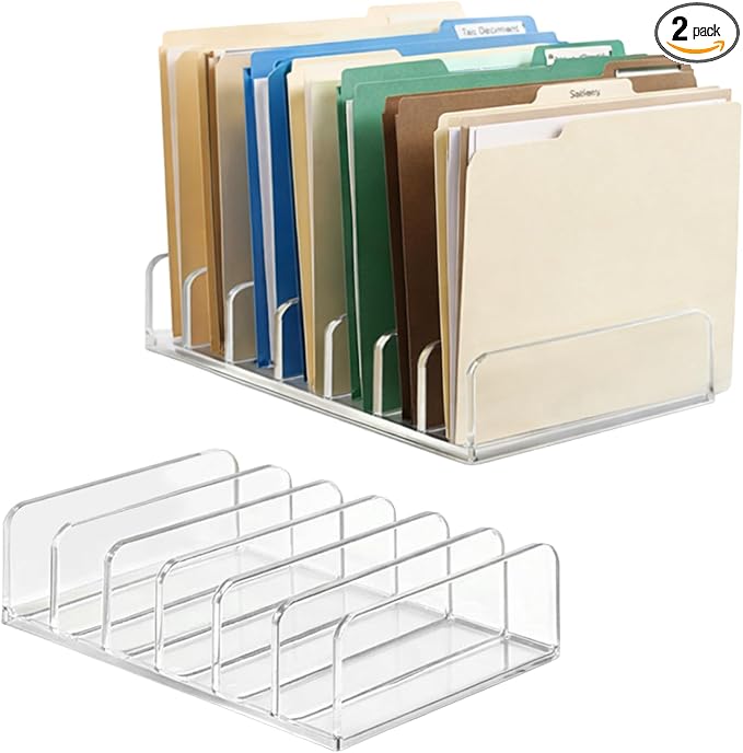 2Pcs Acrylic File Organizer, 7 Slots Desktop Paper Sorter for Desk | Clear Acrylic Design Keeps Papers and Files Organized, Ideal for Office, Home, School and Workspace Storage
