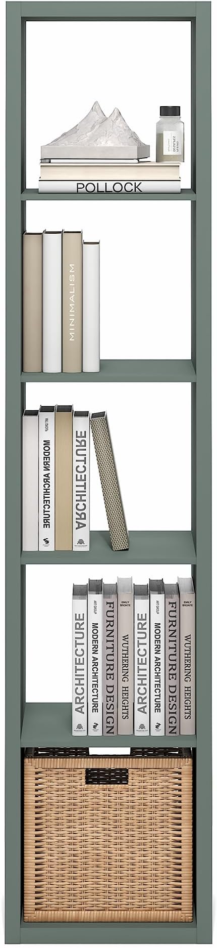 Furinno Cubicle Book Shelf, Vertical 5-Cube Bookshelf, Extra Thick Horizontally & Vertically Reversible Bookcase with Open Back, 14.6" x 16" x 72", for Living Room, Bedroom, Home Office, Sage Green