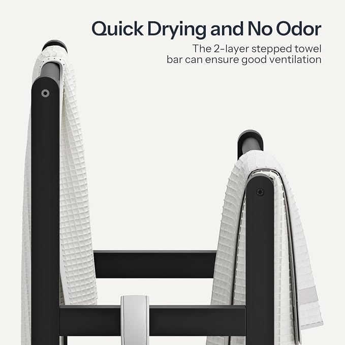 HOOBRO Freestanding Towel Rack for Bathroom, 2 Tier Decorative Bamboo Blanket Rack, Quilt Display Stand with Storage Shelf, 16.5" L x 9.4" W x 30.5" H, Bedroom, Living Room, Black BK02LB01