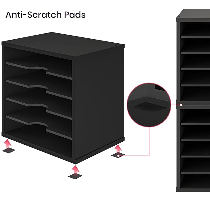 Ballucci 5-Tier File Organizer for Desk, Wooden Mail Sorter, Office Desk Organization, Paper Storage Organizers, Folder holder for desk, Letter Trays & Stacking Supports, Adjustable Shelves, Black