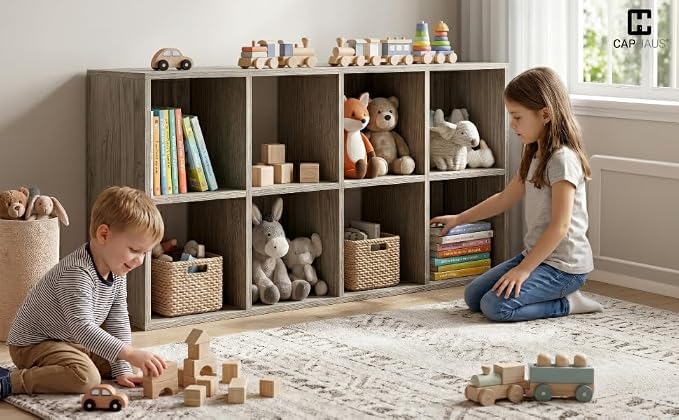 CAPHAUS 8-Cube Storage Organizer Shelf Bookcase, Dark Grey, 11-Inch
