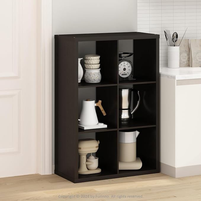 Furinno HERMITE 6-Cube Kitchen Island, Extra Thick Coffee Bar, Dark Oak | Kitchen Storage, Bakers Rack, for Pantry Organizers and Storage, Kitchen Organization