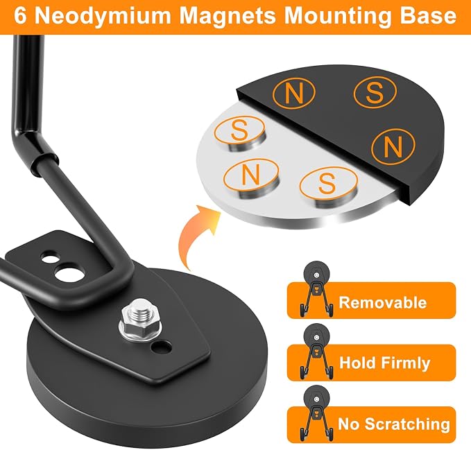 ENUODA Strong Magnetic Hooks Large Rare Earth Magnet Hooks Heavy Duty Utility Magnetic Tool Holder for Garage Organization, Van, Barn, to Hang Bag, Coat, Power Tool, Toolbox, Shovel, Broom,6 Pack