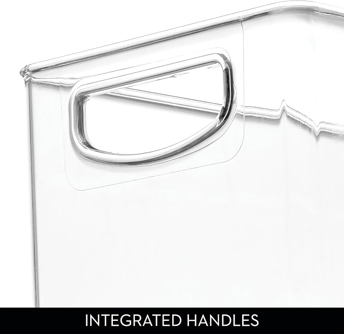 iDesign Plastic Stackable Pantry Bin with Handles, Set of 2, Clear | For Kitchen Cabinets or Fridge, Made in USA