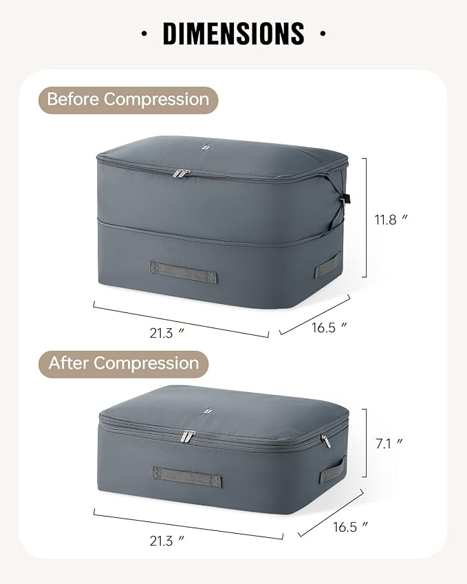 Eachy 3-Pack Comforter Storage Bag Blanket Storage Bags, 68L Compression Bags for Blanket Comforter, Ultra Space Saving Self Compression Organizer