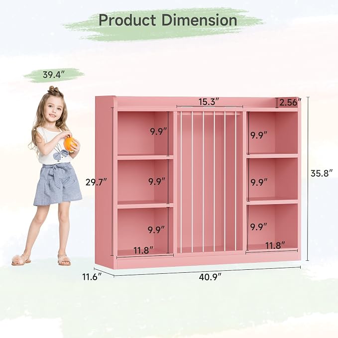 2-in-1 Toy & Stuffed Animal Organizer, Kids 6-Cube Storage Shelf with Rounded Corners & Anti-Tip for Playroom Bedroom