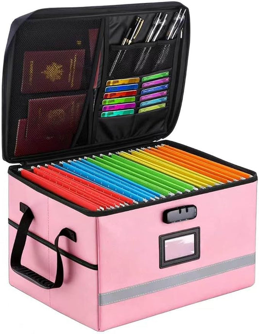 EXLIFBAG File Organizer, Fireproof File Box with Lids, Important Document Organizer Box with Lock, Portable File Folder Organizer with Handle