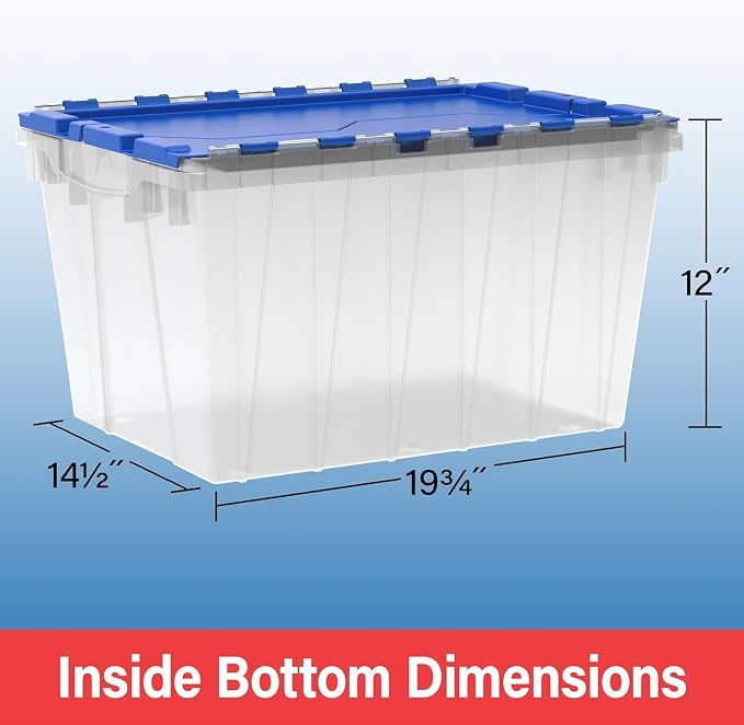 Akro-Mils KeepBox 12 Gallon Storage Container, Nesting and Stackable Plastic Storage Box with Lid Attached, Organizer Tote for Garages, Closets, and Moving, 21-1/2" x 15" x 12-1/2", Black/Yellow