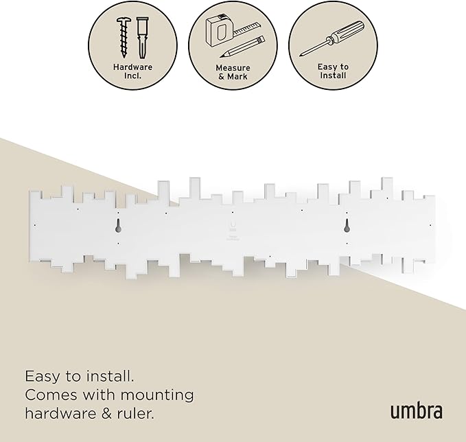 Umbra Sticks Wall Coat Rack, Wall Mount 8 Retractable Hooks, White | Modern sculptural look, holds five pounds each, fits entryways and bedrooms, easy to install, recycled plastic