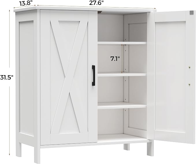 Homleke Farmhouse Shoe Cabinet with 2 Barn Doors & Wood Legs | Tall 4-Tier Shoe Storage Cabinet, 3 Adjustable Shelves, Shoe Rack Organizer, for Entryway, Hallway, Closet, White