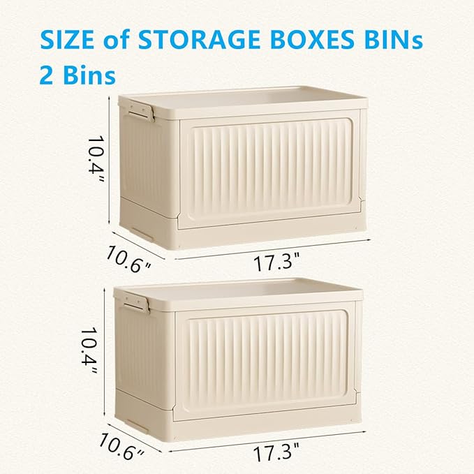 Foldable Storage Bins with Lids, 2‑Pack Beige – Collapsible Storage Box Organizer for Closet, Clothes, Toys, Books, Documents