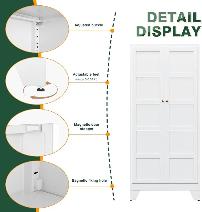 Letaya 71" H Metal Storage Cabinet with 2 Doors and 4 Shelves,Tall Kitchen Pantry Cabinets,Utility Pantry Organizers for Cupboard/Dining/Bathroom/Home Office/Garage (White, 71" H x 16" D x 32" W)