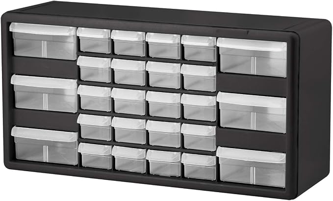 Akro-Mils 26-Drawer Plastic Storage Cabinet, 20"W x 6"D x 10"H, Black | Plastic Cabinet w/ Drawers for Garage Organization, Beads, Building Bricks Storage, Teacher Toolbox, Makeup Organizer, 10726
