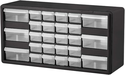 Akro-Mils 26-Drawer Plastic Storage Cabinet, 20"W x 6"D x 10"H, Black | Plastic Cabinet w/ Drawers for Garage Organization, Beads, Building Bricks Storage, Teacher Toolbox, Makeup Organizer, 10726