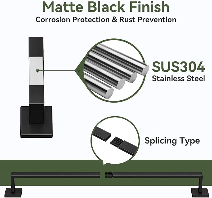 5-Pieces Matte Black Bathroom Hardware Set, 24 Inch Bathroom Towel Bar Set, SUS304 Stainless Steel Bathroom Hardware Accessories Set, Towel Racks for Bathroom Wall Mounted