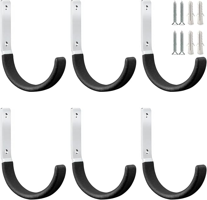 GeeWatom Heavy Duty Steel Garage Hooks,Garage Storage Utility Hooks,Heavy Duty Garage Garden Tool Organizer,Steel Wall Mount Hooks, Garden Hose Hanger, Small U Hooks (Black 6 Pack)