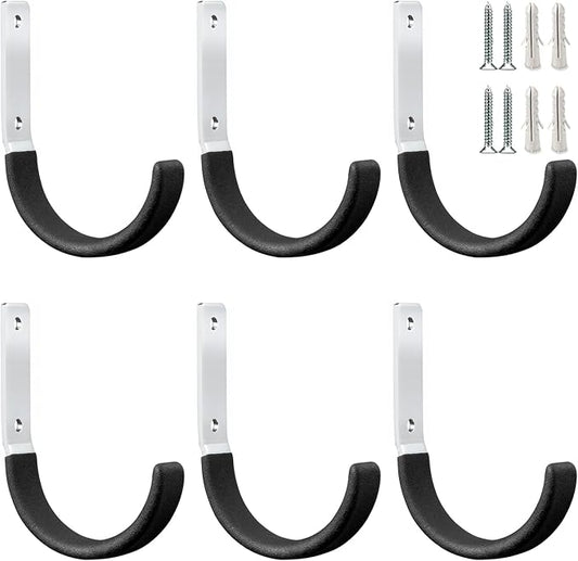 GeeWatom Heavy Duty Steel Garage Hooks,Garage Storage Utility Hooks,Heavy Duty Garage Garden Tool Organizer,Steel Wall Mount Hooks, Garden Hose Hanger, Small U Hooks (Black 6 Pack)