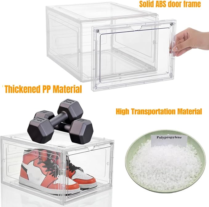 Attelite Shoe Storage Boxes X-Large Stackable Clear Shoe Organizer,9 Pack | Easy Assembly,Clear Display Box for Sneakers,Thicken & Sturdy Plastic,Magnetic Door,Drop Front Shoe Box