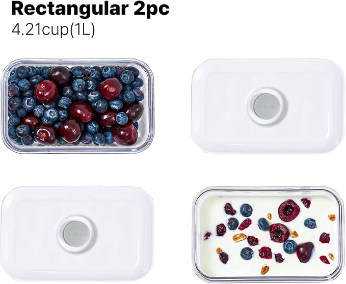 VAKUEN Premium Airtight Food Storage Containers, Rectangular 2PC(1.06qt), Smart One-Click Seal Lid, No Hinges, Patented Double Silicone Lining, 100% Leak Proof, BPA-FREE, Dishwasher, Microwave Safe