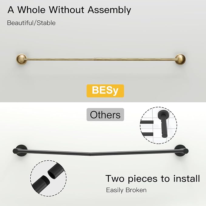 BESy Towel Racks for Bathroom Wall Mounted Bath Towel Bar Antique Brass | Adjustable 16-26 In, Wall Mounted Towel Holder, Stainless Steel, Rustproof, Towel Bar Rod Hanger Hardware Accessories Hotel