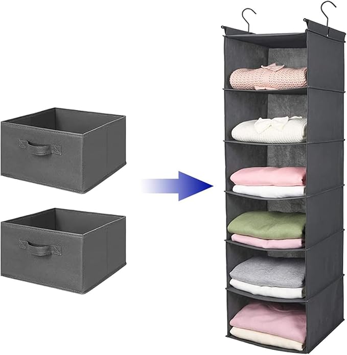 MAX Houser 2 Drawer Hanging Closet Storage Organizer, Dark Grey | For Socks, Underwear & Sweaters, Space Saving Vertical Storage for Bedroom Wardrobe, Sturdy Breathable Fabric Construction