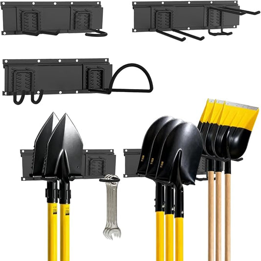 Garage Tool Organizer Wall Mount, Easy to 48inch Install Heavy-Duty Garage Storage System with 6 Adjustable Universal Hooks, Garden Tool Rack for Shovels, Rakes, Yard Tools