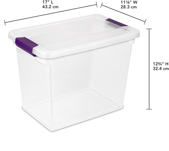 Sterilite Large Clip Box, Stackable Small Storage Bin with Latching Lid, Plastic Container to Organize Paper, Office, Clear Base and Lid (Pack of 6)