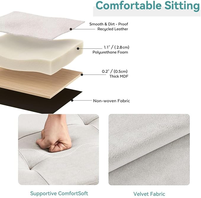 BRIAN & DANY 43 Inches Folding Storage Ottoman Bench, Ottoman with Storage Bench for Bedroom, Living Room, Entryway, with Legs, White