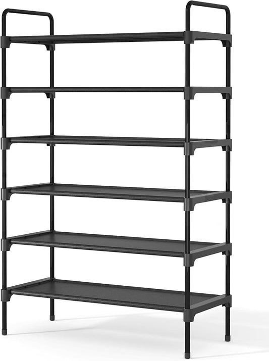 Kitsure Shoe Rack for Closet, Shoe Storage, 27.6" Wide - 6 Tiers, Black | Shoe Organizer for Closet, Entryway, Living Room, Space-Saving Shoe Shelf, Sturdy Zapateras Organizer