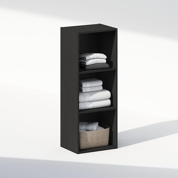 Furinno Reed Closet Organizers and Storage, 3-Tier Closet Organizer, Open Shelf Closet Storage, for Wardrobe, Bedroom, Living Room, Blackwood