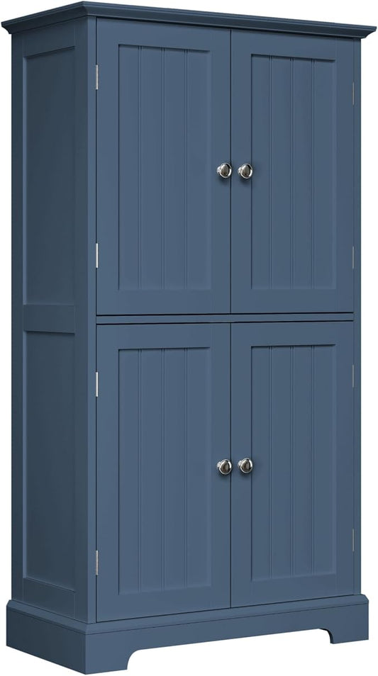 ChooChoo Bathroom Floor Cabinet with Adjustable Shelves | Bathroom Storage Cabinet, 4 Doors, Freestanding Cupboard for Living Room, Blue