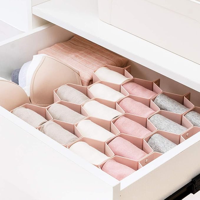 Drawer Divider Organizer Adjustable DIY Grid Honeycomb Drawer Divider for Underwear Belt Scarf Socks Pink 2 Pack
