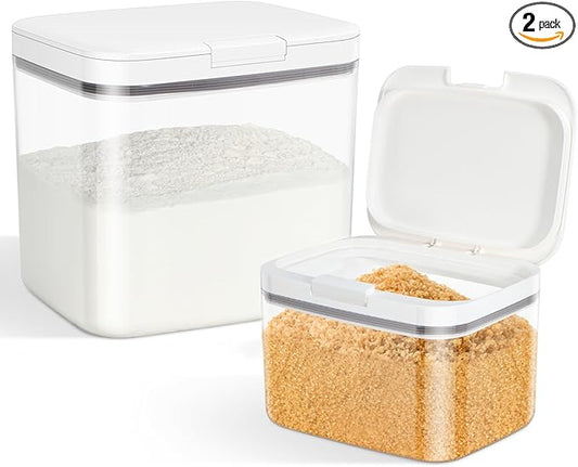 2 Pack Flour Sugar Storage Containers with Pop-to-Flip Lid 2.9 Qt + 4.75 Qt | Airtight Rice Container BPA Free Dog Food Holder Dog Treat Storage Kitchen Organizers
