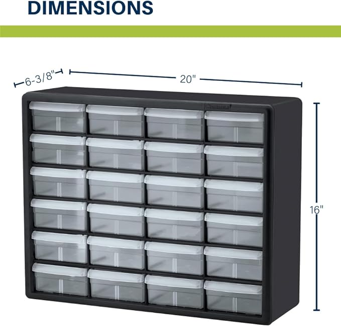 Akro-Mils 24-Drawer Plastic Storage Cabinet | 20" W x 6" D x 16" H | Black | Model 10124 | Garage Organization