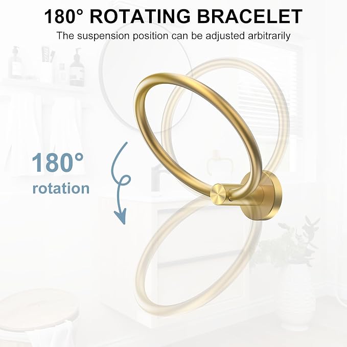 SetSail Towel Holder Screw-in Gold Towel Ring for Bathroom Wall Stainless Steel Hand Towel Holder for Bathroom, Kitchen Drill Hole