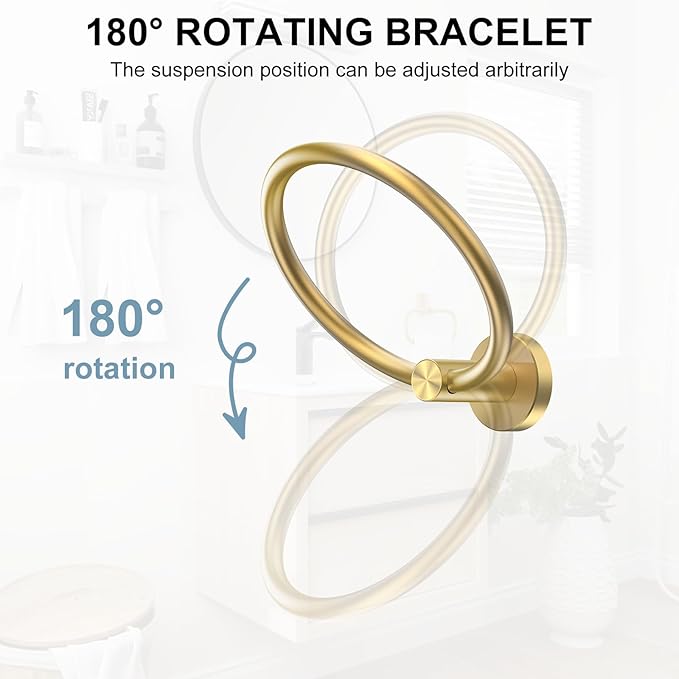 SetSail Towel Holder for Bathroom Wall Gold Towel Ring Stainless Steel Hand Towel Holder for Bathroom, Kitchen Drill Hole, 2 Packs
