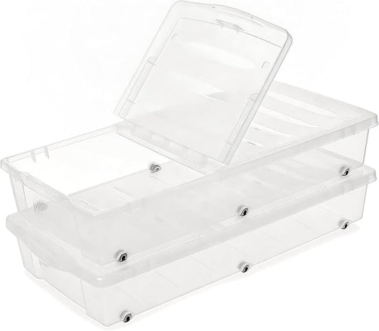 Citylife 57 QT Plastic Storage Bins with Double-Opening Lids, Storage Containers for Organizing, Large Clear Storage Box for Closet, Blankets, 2 Packs