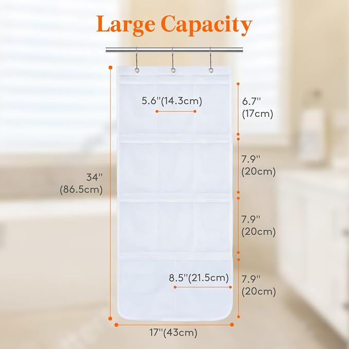 Lifewit Mesh Shower Caddy, 11 Pockets Hanging Shower Organizer with Quick Drying Mesh, Portable Space Saving Bathroom Organizer to Hold Soap, Shampoo and Cruise Ship Essentials, White, 1 Pack