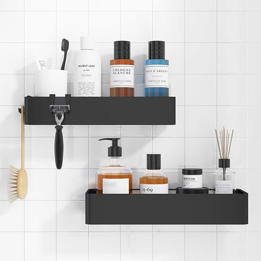 Kitsure Shower Caddy Adhesive, Stylish Shower Organizer, X-Large, Black | 2 Pack Shower Shelf for Inside Shower, 100% Rustproof Metal Shelves, No-Drill Bathroom Organizers and Storage