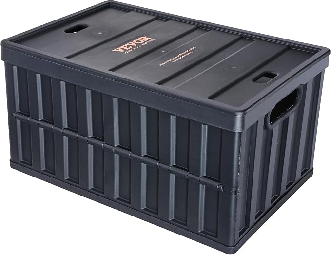 VEVOR 65L Collapsible Storage Bins with Lids 3 Packs, Stackable Utility Crates with Handles, Large Folding Containers for Organizing Tools, Books, Food, Drinks, Camping&Transport