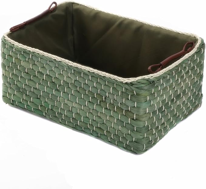 Basket Woven Maize Storage Bins for Drawers, Kingwillow(Green,Large)