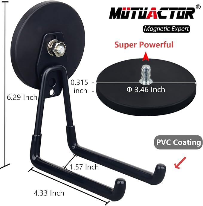 MUTUACTOR Super Strong Magnetic Hooks,2pcs Powerful Magnetic Storage Hooks for Hanging Tools,Heavy Duty Magnetic Garage Hooks for Organizing Power Drill Drivers,Tool Box,Chest or Metal Cabinet